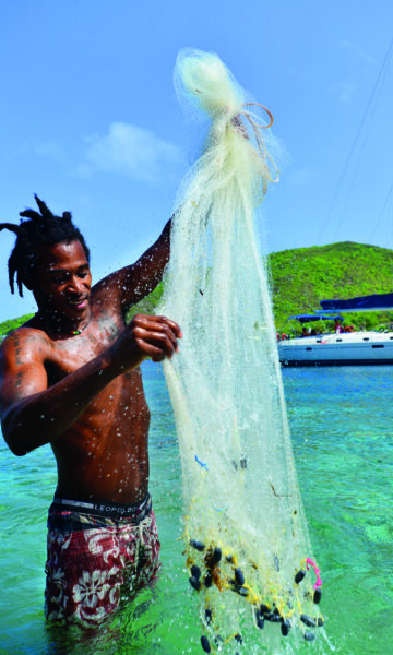 Bequia er et fisker- og tidligere hvalsamfunn, og den mest populære øya blant strandede jordomseilere. Dwaine Gregg henter småfisk en søndags morgen. Foto: Ronny Frimann