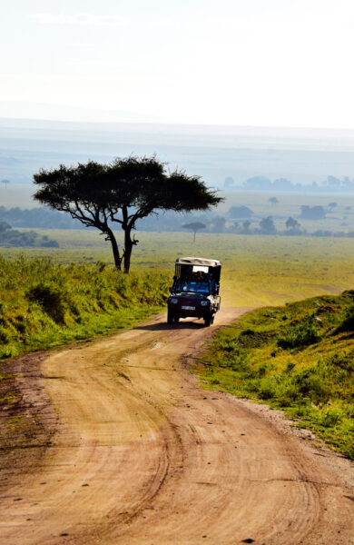 I klassisk safari-jeep på Masai Maras savanner er det store muligheter for å se "The Big Five" Foto: Mari Bareksten