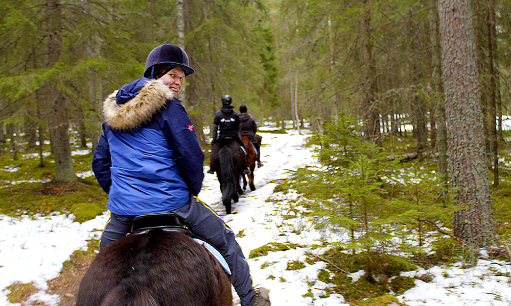 Jihaa! Hestene tramper taktfast inn i de dype skoger. Foto: Ida Anett Danielsen